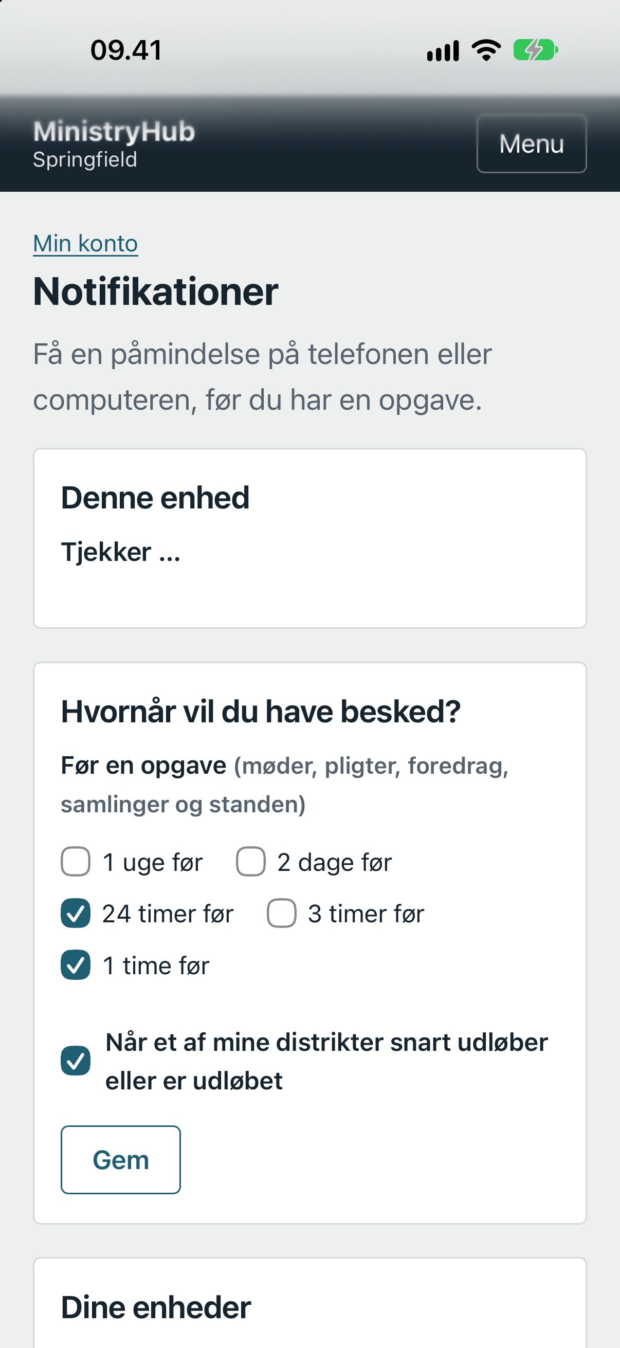 Indstillinger for påmindelser på telefon