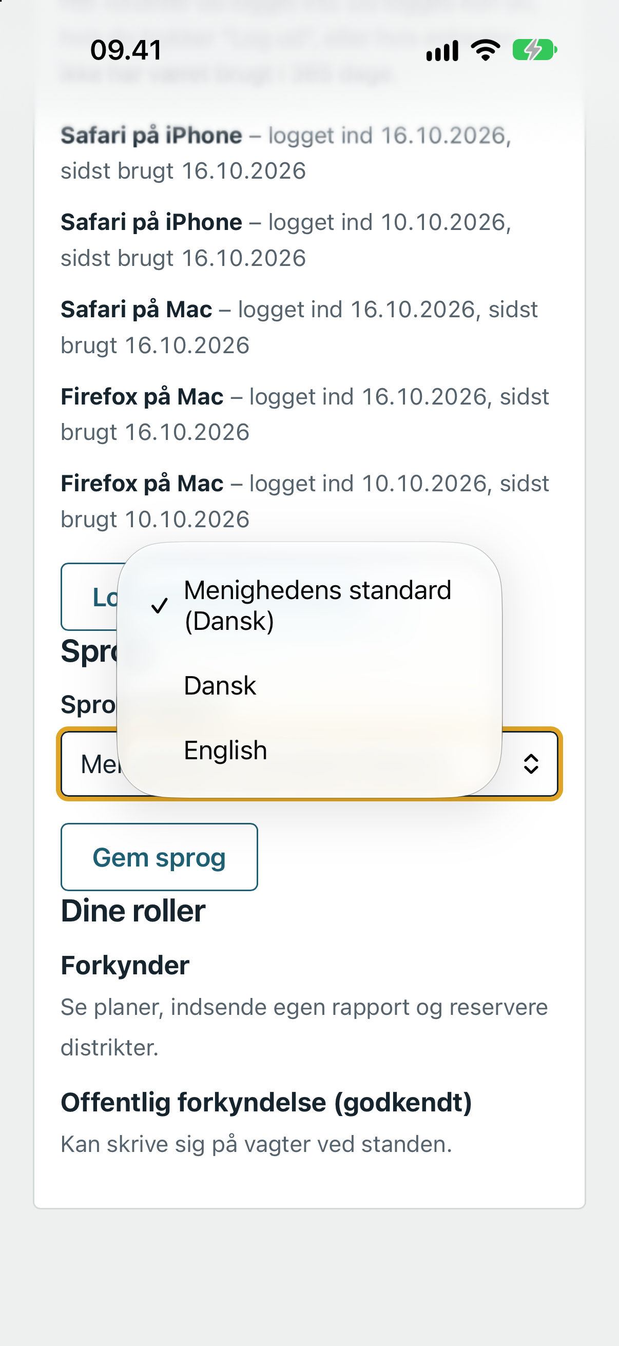 Valg af sprog på telefon